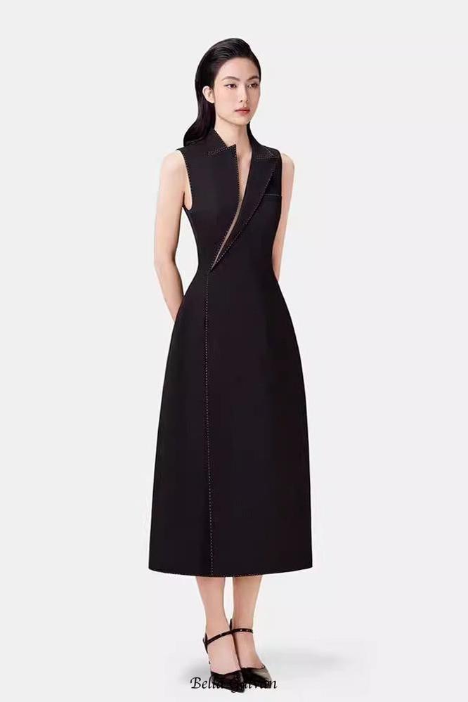 Flowering Girl Women asymmetric collar blazer midi dress in black