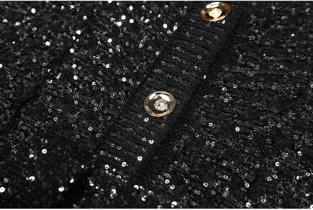 Flowering Girl Women sequin knit v-neck cardigan in black