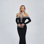 Flowering Girl Women Halter Pearl Crystal-Trim Gown in black