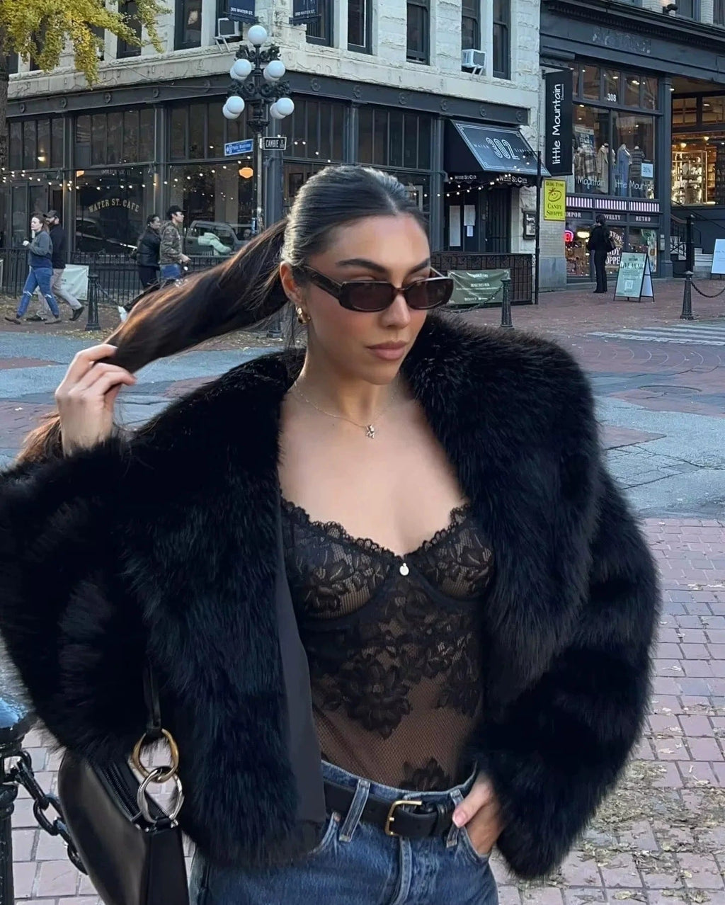 Flowering Girl Women imitation fox fur cropped fur coats with artificial large fur collars