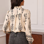 Bohemian Print Shir Stand-Up Collar Fungus Edge