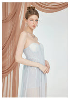 Flowering Girl Women Thea Strapless Mesh Backless maxi Dress in light blue