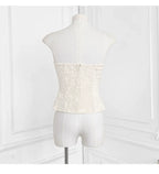 Flowering Girl Women Strapless Ruffle Lace Trim Velvet Jacquard Corset Top