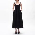 monica Braided shoulder straps midi dress in black
