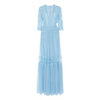 Blue V-Neck Lace Spliced Maxi Dress
