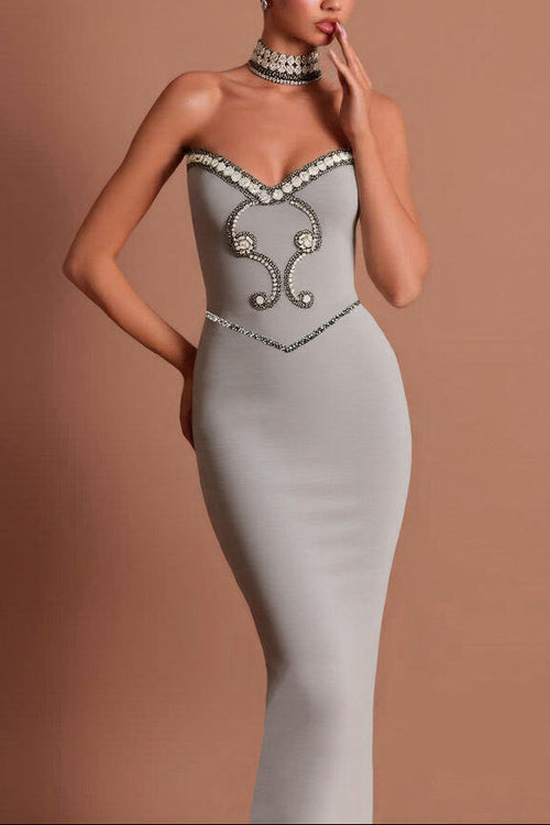 Flowering Girl Women Alyssa Gray Crystal Embellished Strapless Gown With Choker