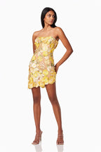 Flowering Girl Women Strapless floral Mini Dress in yellow