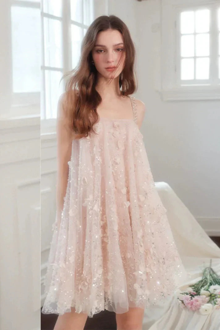 Zola Pink Flower Embroidered Loose doll Party Dress