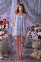 Tutu Light Blue Sleeveless Flower Diamond Short Doll Dress