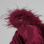 Flowering Girl Women burgundy feather embellished strapless mini dress
