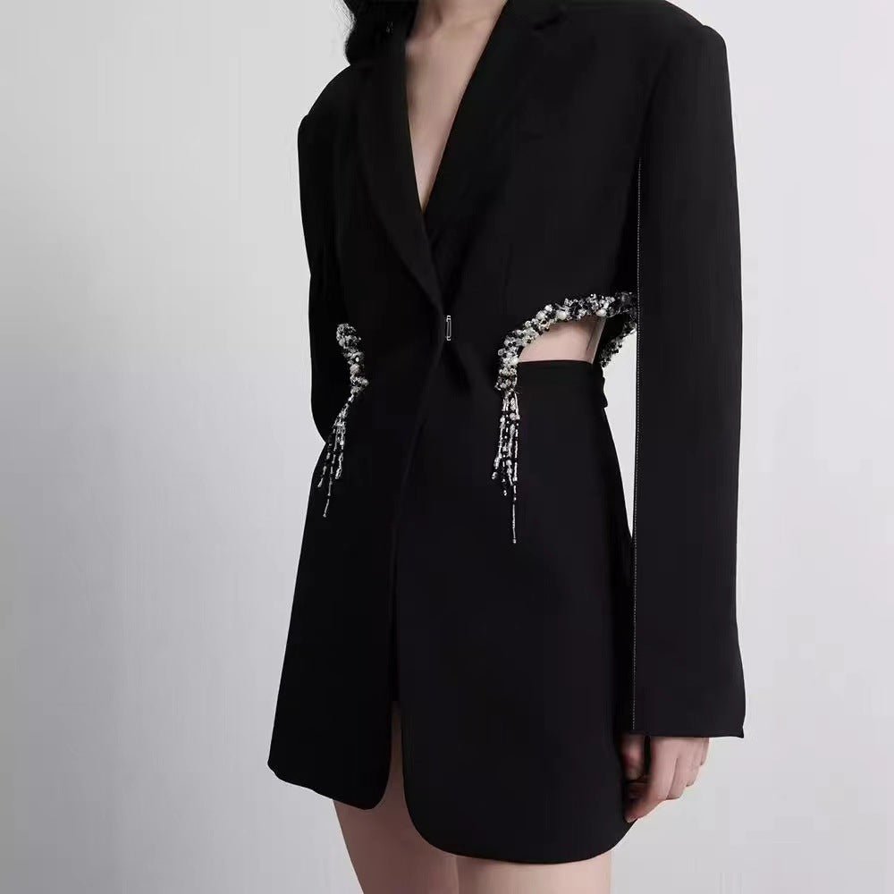 Flowering Girl Women crystal-embellished cut out blazer dress in black