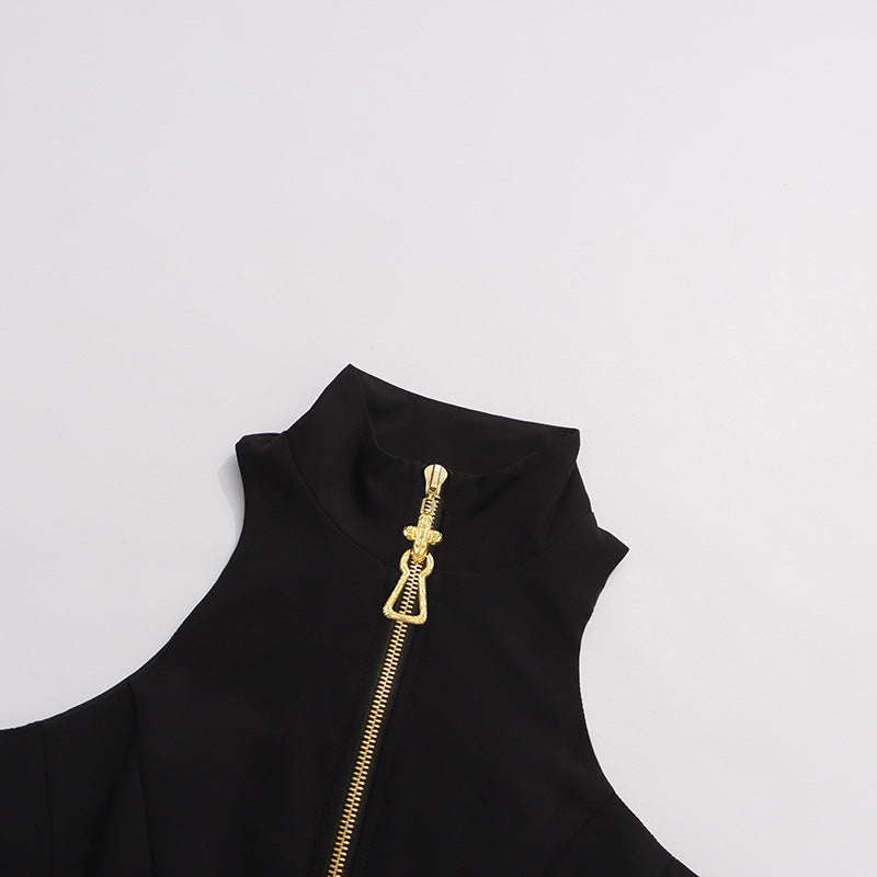 Carol Black Halterneck Dress In Grain De Poudre Wool