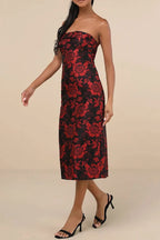 Burgundy Vintage Embossed Flower Wrap Midi Dress