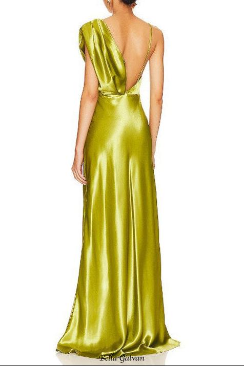 janice one-shoulder satin maxi dress in green