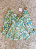 Flowering Girl Women Off Shoulder Lace-Up Back Floral Puff Sleeve Mini Dress
