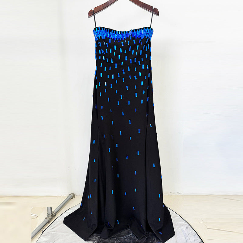 Flowering Girl Women beaded diamond blue diamond bandeau dress