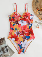 floral print pleated strap bikini