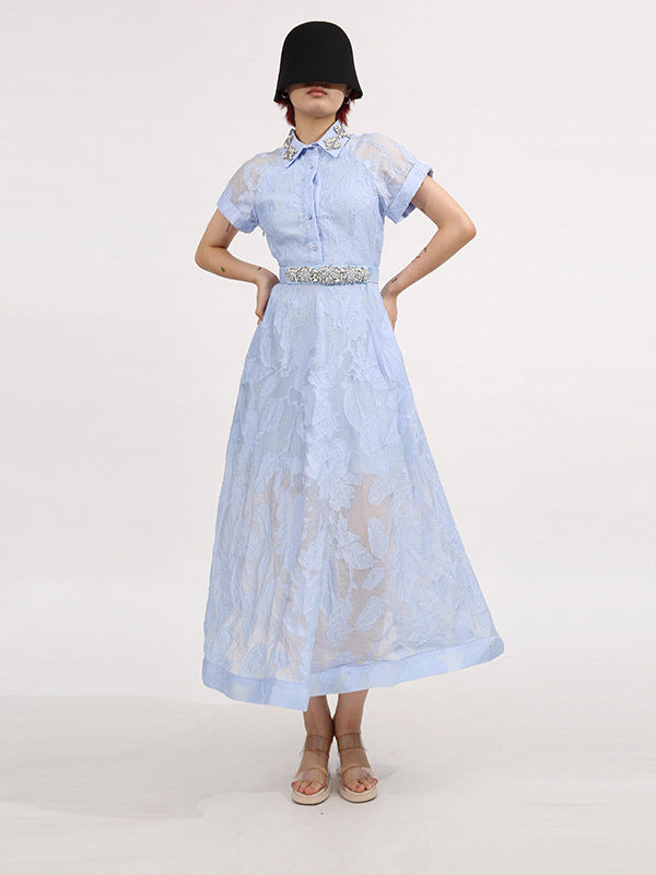 Daisy Crystal Embellished Midi Dress In Blue