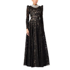 Flowering Girl Women black mesh diamond embroidered maxi dress