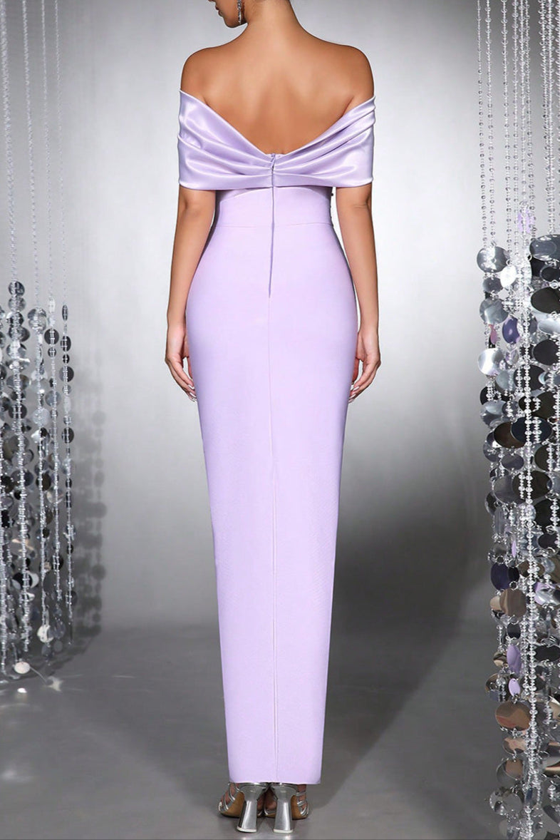 Flowering Girl Women Belen Diamond Off-Shoulder Bodycon Maxi Bandage Dress In Pale Purple