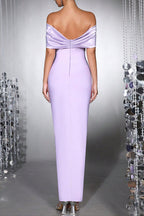 Flowering Girl Women Belen Diamond Off-Shoulder Bodycon Maxi Bandage Dress In Pale Purple