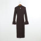 xaviera Contour V Neck Long Sleeve Knit Mini Dress