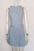 Flowering Girl Women Halter Neck Tweed Vest Mini Dress In Blue