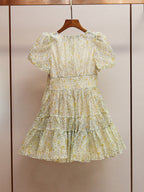 Printed V-neck tutu mini dress in Daisy Yellow