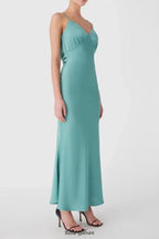 Vida Satin Midi Dress in Juniper Green
