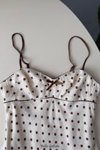 Satin Polka Dot Mini Dress in beige
