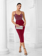 Gustave Beaded Bandage Midi Dress In Wine