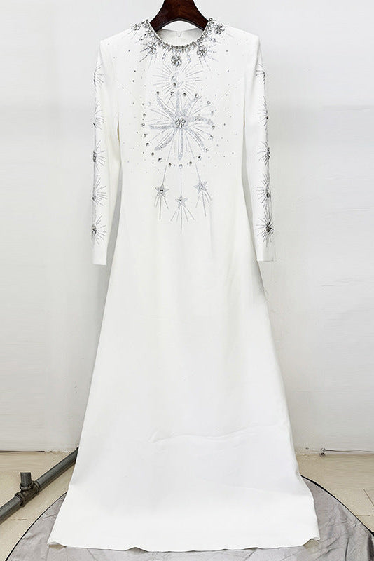 Flowering Girl Women white diamond nail beads floor-length dress