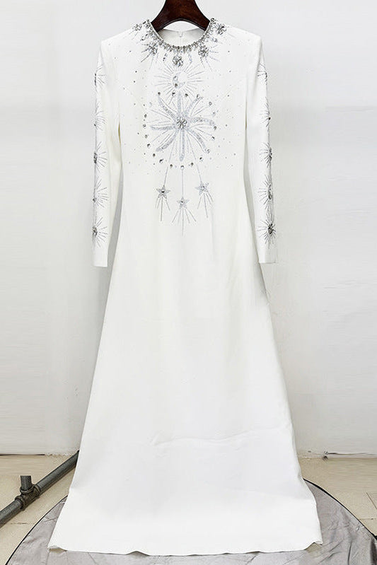 white diamond nail beads floor-length dress