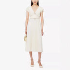 karen v-neck bow pleated chiffon midi dress - white