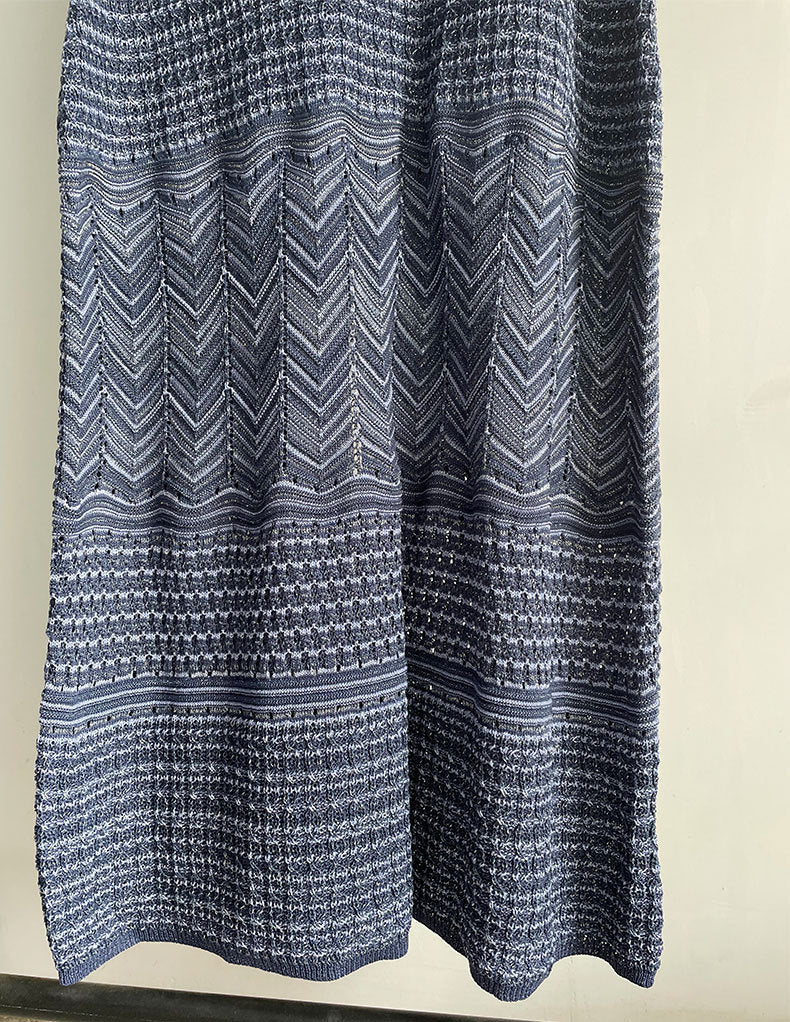 Flowering Girl Women Hollow Striped Sleeveless Knit Midi Dress In Royal Blue