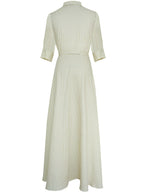 Green Striped Belted Shirt Maxi Dress