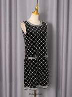 amanda Black-white plaid diamond sleeveless mini dress