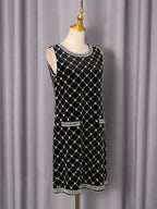 Amanda Black-White Plaid Diamond Sleeveless Mini Dress