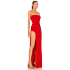 Flowering Girl Women Tube Slit strapless Gown in red