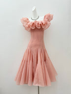 apphia Off Shoulder Ruffle Midi Dress In pink