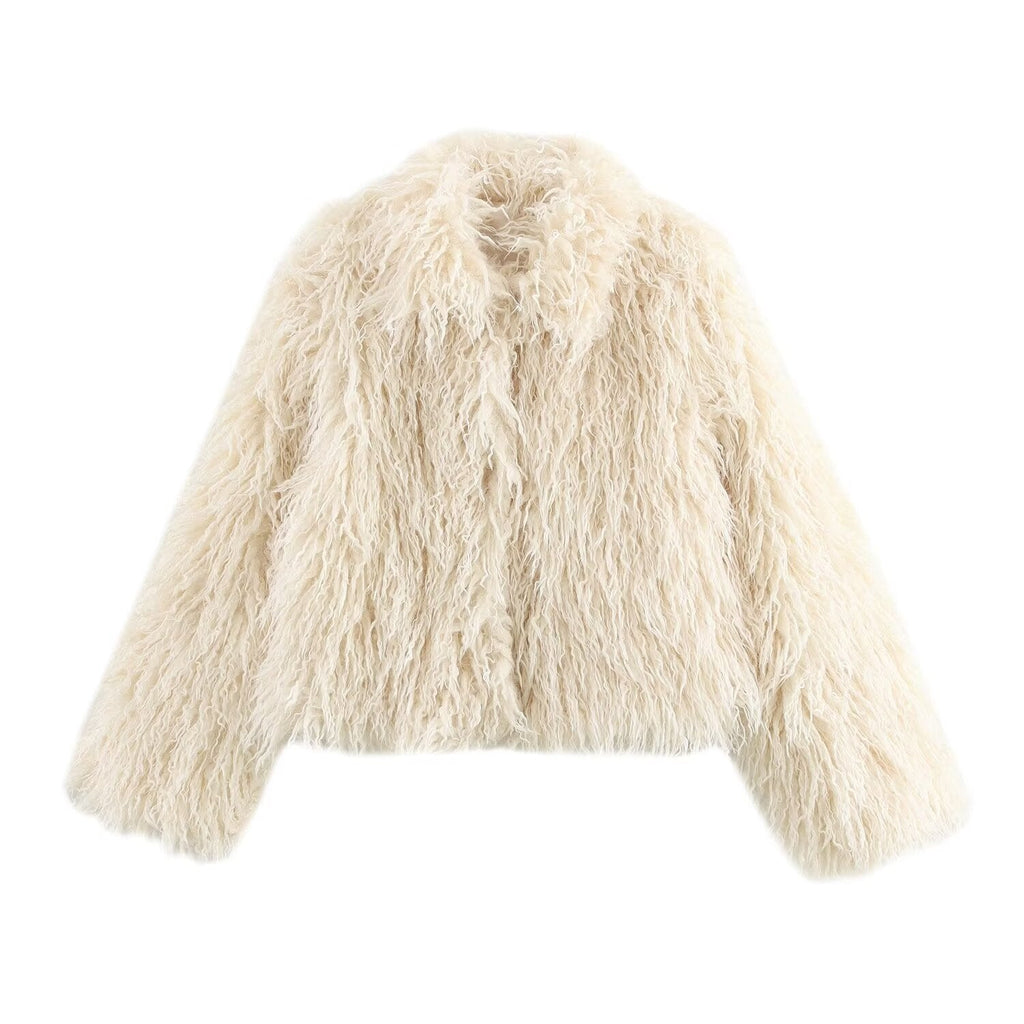 Flowering Girl Women michaelia fur lapel jacket in white