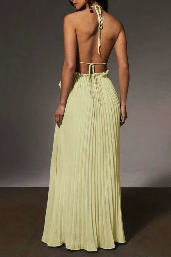 Halter Neck Pleated Maxi Dress