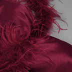 Flowering Girl Women burgundy feather embellished strapless mini dress