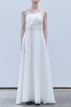 Barbara French Satin Strapless Maxi Dress - White