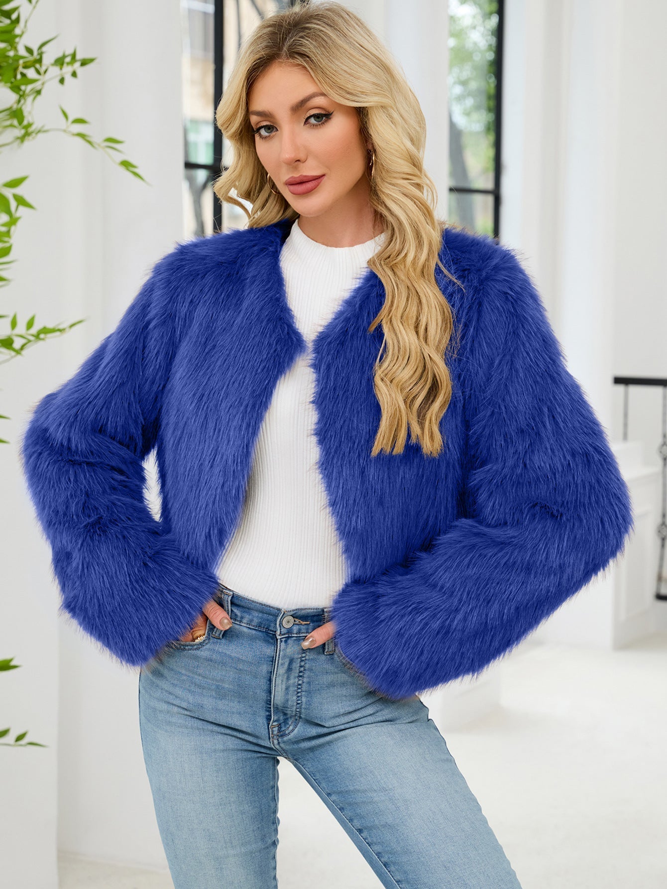Flowering Girl Women victoria Imitation Fur Top Short Jacket