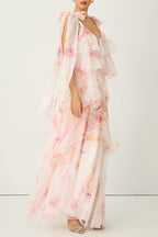 Flowering Girl Women beverly V-neck spaghetti strap chiffon maxi dress - pink