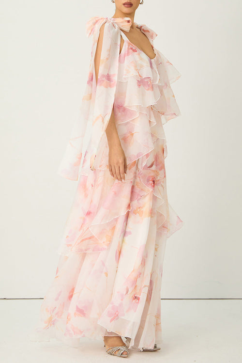 Flowering Girl Women Beverly V-Neck Spaghetti Strap Chiffon Maxi Dress - Pink