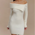 Flowering Girl Women white off-the-shoulder long-sleeved knitted dress