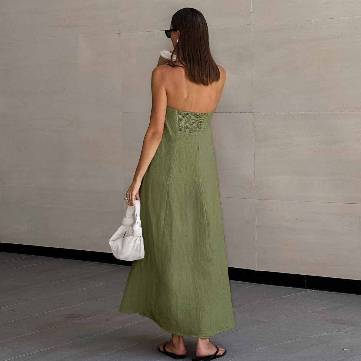 Flowering Girl Women cotton linen strapless A-line midi dress