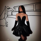 Flowering Girl Women black Strapless puff mini dress